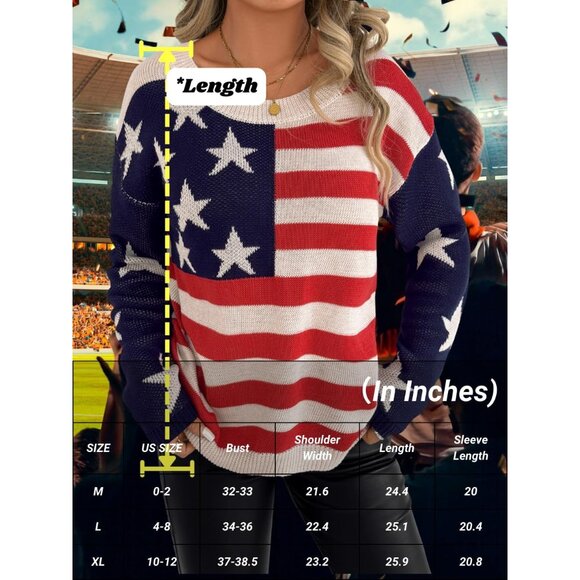 Women American Flag Sweater Long Sleeve Crew Neck Lightweight Patriotic Knit - Picture 5 of 6